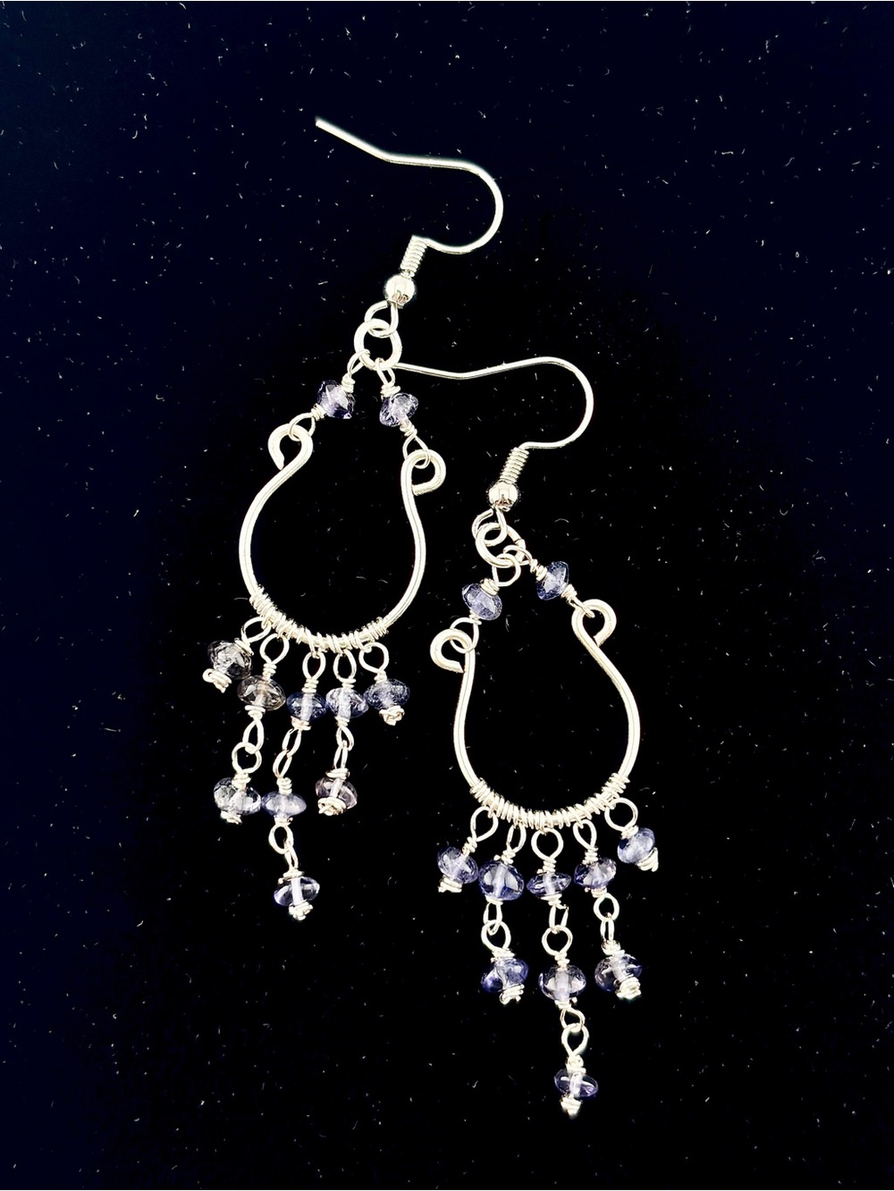 HANDMADE Tanzanite Silver Plate Wire Wrap Chandelier Earrings, Artisan Jewelry